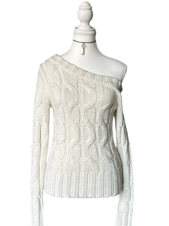Parasuco Sweaters - Y2K Coquette “Parasuco” Off White Chunky Cable Knit Off The Shoulder Sweater